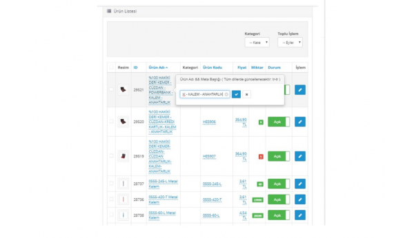 Opencart Hızlı Ürün Düzenleme Modülü